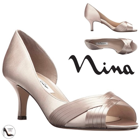 Nina Contesa D’Orsay CHAMPAGNE SATIN Open Toe Pumps Womens Evening Dress Shoes 7 - Picture 4 of 8